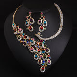 European And American Diamond Color Gem Peacock Necklace And Earrings Suite