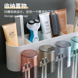 Toothbrush Holder Suit Punch-free Wall-mounted Toothpaste Squeezer Brushing Mouthwash Cup Bathroom Storage Box Storage Rack