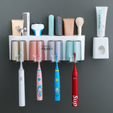 Toothbrush Holder Suit Punch-free Wall-mounted Toothpaste Squeezer Brushing Mouthwash Cup Bathroom Storage Box Storage Rack