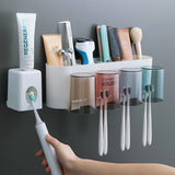 Toothbrush Holder Suit Punch-free Wall-mounted Toothpaste Squeezer Brushing Mouthwash Cup Bathroom Storage Box Storage Rack
