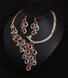 European And American Diamond Color Gem Peacock Necklace And Earrings Suite